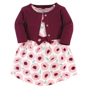 Touched by Nature Baby and Toddler Girl Organic Cotton Dress and Cardigan 2pc Set, Blush Blossom, 18-24 Months - 1 of 4