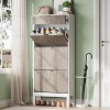 Garvee 3-Drawer Shoe Cabinet - Farmhouse Fluted Design w/Metal Legs, Slim Entryway Organizer for Foyer/Hallway, White+oak/Black+oak/White+grey - 3 of 4