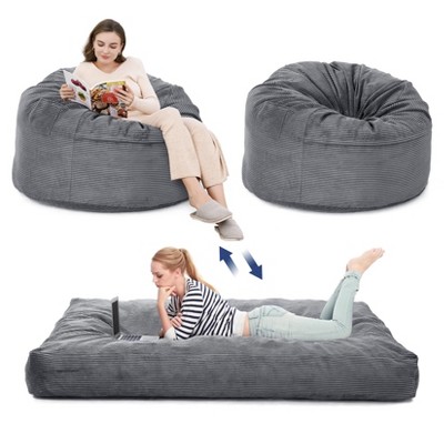 Convertible Bean Bag Chair Bed, Giant Corduroy Beanbag for Adults, Transforms from Chair to Mattress, Large Floor Sofa with Washable Cover
