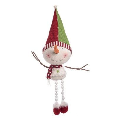 Transpac Fabric 22 in. White Christmas Plush Merry Snowman Shelf Sitter