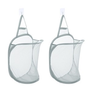 Unique Bargains Nylon Mesh Breathable Hanging Laundry Hamper with Hooks 2 Pcs - 1 of 3