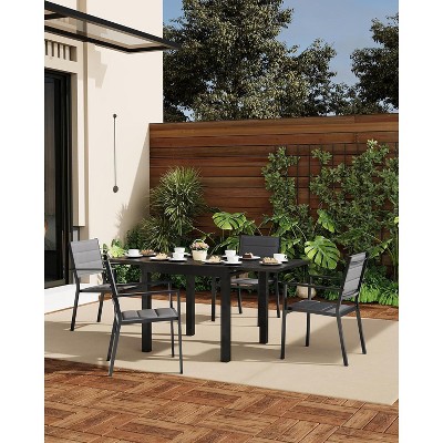 Textilene Patio Dining Chairs Set of 4 with Backrest,Washable Patio Chair Set with Aluminum Frame and Armrests Stackable for Outdoor Grey