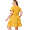 Agnes Orinda Women's Plus Size Elegant Short Sleeve Tie Waist Ruffle Hem At Knee Dresses - 4 of 4