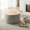 KTMBDW Modern Round Storage Ottoman, 2 in 1 Function Linen Ottoman Foot, as Coffee table and Ottoman for Living Room, Bedroom, Makeup Room - 3 of 4
