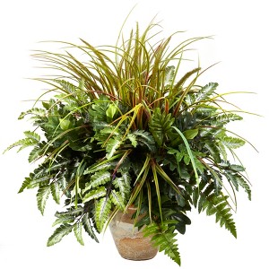 Nearly Natural Mixed Greens & Grass with Ceramic Planter - 1 of 2