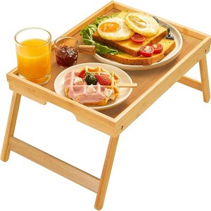 Attop Bamboo Bed Tray Table with Folding Legs Breakfast Serving Tray for Sofa Bed Dining Laptop Snack Desk Natural - 1 of 4