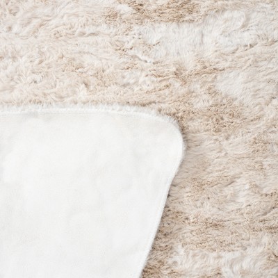Luxurious Hand-Knotted Beige Faux Sheepskin Shag Rug