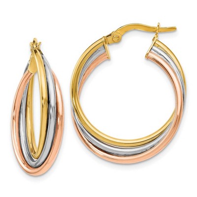 Black Bow Jewelry 5mm Triple Crossover Hoops in 14k Tri-Color Gold, 22mm (7/8 Inch)