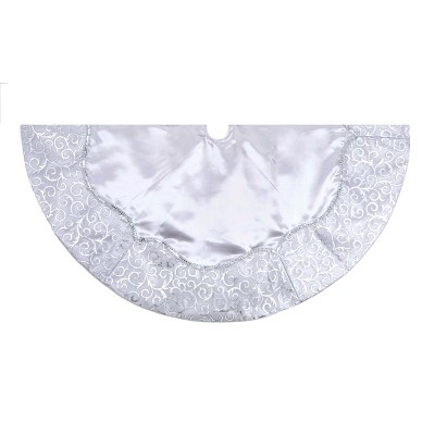 Kurt Adler 48" Silver Satin w/ Printed Border Tree skirt