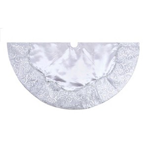 Kurt Adler 48" Silver Satin w/ Printed Border Tree skirt - 1 of 4