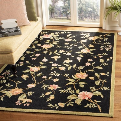 Handmade Black Wool Rectangular Area Rug 3'9" x 5'9"