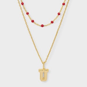 14K Gold Dipped Beaded Initial Necklace Set 2pc - A New Day™ Gold/Marron - 1 of 4