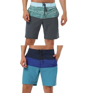 Lars Amadeus Men's Color Block Lightweight Drawstring Swimming Beach Board Shorts 2 Pcs - 1 of 4