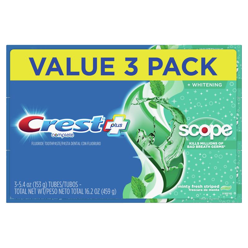 Crest + Scope Complete Whitening Toothpaste Minty Fresh - 5.4oz/3pk, 1 of 14