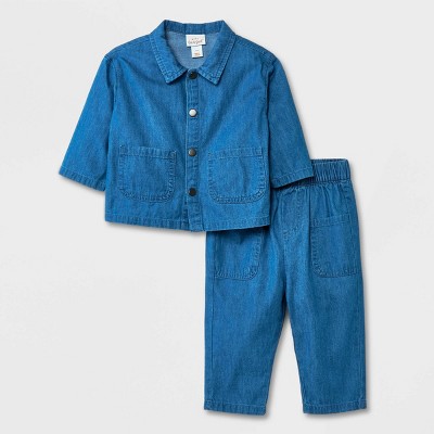 Image of Baby Mini Me Denim Uni Top & Bottom Set - Cat & Jack™ Blue Newborn