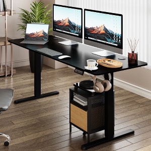 Celebalcony 71'' Adjustable Height Standing Desk, Computer Desks with Memory Preset, Splice Tabletop, Black Frame - 1 of 4