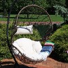 Sunnydaze Outdoor Resin Wicker Patio Danielle Hanging Basket Egg Chair Swing with Cushion and Headrest - 2pc - image 4 of 4