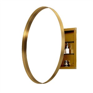 OUTSUPPLY Round Metal Framed Bathroom Storage with Mirror, Adjustable Shelves, Modern Medicine Cabinet - 1 of 4