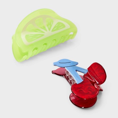 Claw Hair Clip with Cherries and Lime Set 2pc - A New Day™