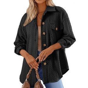 Oversized Shirt Jacket - Women's Long Sleeve Button Down Casual Coat - 1 of 4