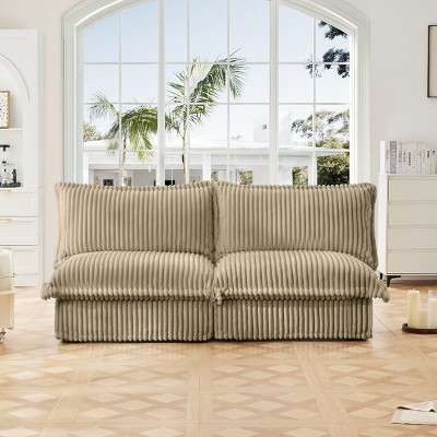 Upholstered Sectional Sofa, 2 Seater Armless Free Combination Convertible Sofa, Sectional Sofas with Corduroy Fabric-Cuddlewood