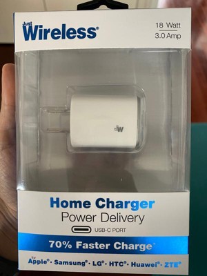 Just Wireless 20w 1-port Usb-c Home Charger With 6' Usb-c To Usb-c Cable -  White : Target