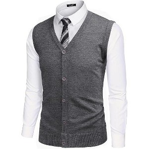COOFANDY Men's Sweater Vest V Neck Casual Sleeveless Knitted Button Cardigan Vest - 1 of 4