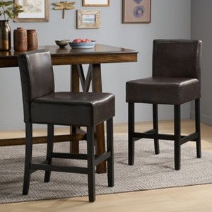 Okak Set of 2 Rustic Solid Wood Counter Height Bar Stools for Dining Rooms,Upholstered Back Counter Bar Stools Without Arm - 1 of 4