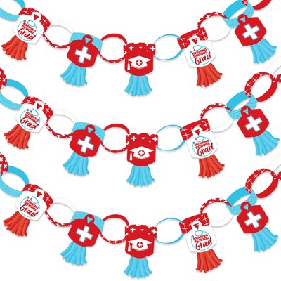 Big Dot of Happiness Nurse Graduation - 90 Chain Links and 30 Paper Tassels Decoration Kit - Medical Nursing Grad Party Paper Chains Garland - 21 feet