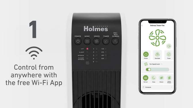 Holmes 40&#34; Oscillating Wi-Fi connect Designer Series Tower Fan, 2 of 11, play video