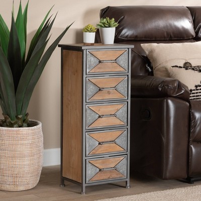 Lockable Gray Office Cabinet with Whitewashed Oak Accents
