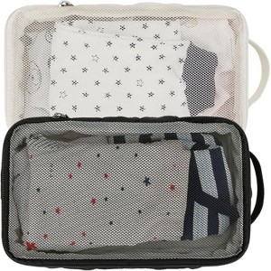 Itopfox 2-Pack Waterproof Hanging Diaper Bags, Reusable & Washable Organizer Pouches for Baby Clothes, Swimsuits & More (Black & White) - 1 of 4