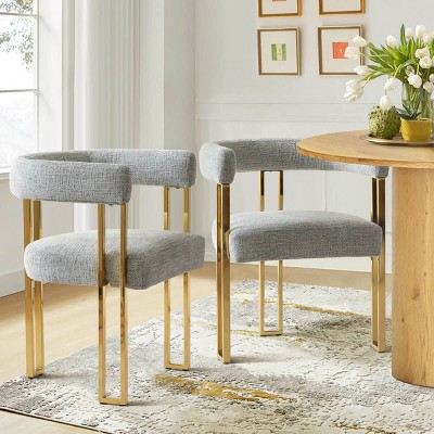 Upholstered Dining Chair Set Of 2 Chenille Dining Chair With Curved Arm & Gold Metal Leg For Kitchen,Dining Room,Living Room- Tanpinhause