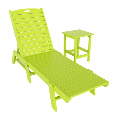 WestinTrends 2 Pieces Poly Outdoor Patio Chaise Lounge Chair with Side Table Set