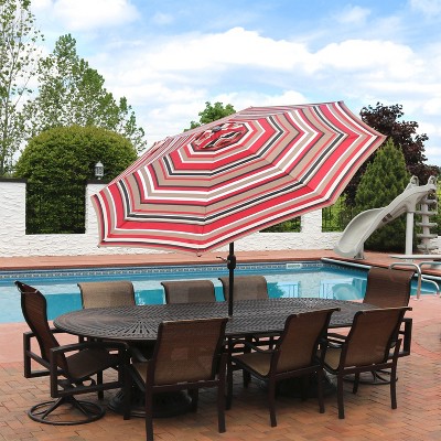 9-Foot Red and Beige Striped Aluminum Patio Umbrella