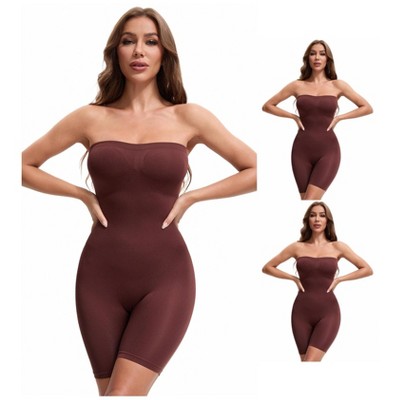 INSPIRE CHIC Women's Tube Shapewear Tummy Control Butt Lifter Strapless Mid Thigh Body Shaper 3 Packs