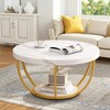 MAYEERTY Wooden Coffee Table, 2-Tier Round Central Cocktail Table with Shelves - 2 of 4