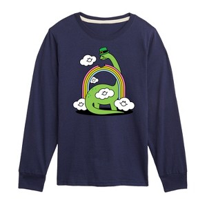 Boys' - Instant Message - St. Patrick's Day Dinosaur Eatting Rainbow Long Sleeve Graphic T-Shirt - 1 of 3