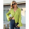 Women Deep V Neck Blouse Long Flared Sleeve Tops Button Front Dressy Casual Shirts Top - 4 of 4