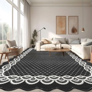 Washable Scalloped Runner Rugs for Hallway 5x7 Non-Slip Modern Area Rugs Non-Shedding Foldable Carpet Indoor Mat for Bedroom Kitchen Laundry Entryway - 1 of 4