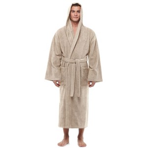 Arus Men's Turkish Cotton Hooded Robe, Absorbent Terry Cloth Bathrobe with Hood - 1 of 4