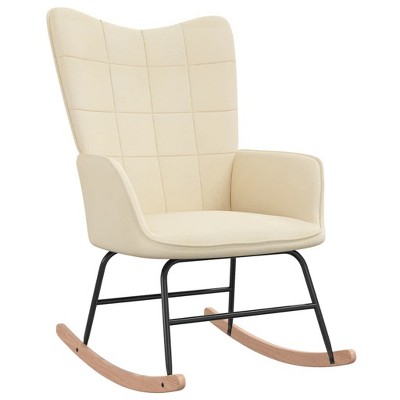vidaXL Modern Rocking Chair with Armrests - Cream-Colored Fabric Upholstery, Steel Frame and Solid Rubber Wood Construction