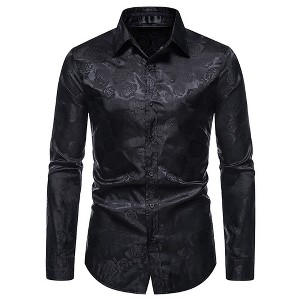 Cloudstyle Mens Floral Shirt Rose Printed Long Sleeve Dress Shirt Prom Wedding Button Down Shirt - 1 of 4