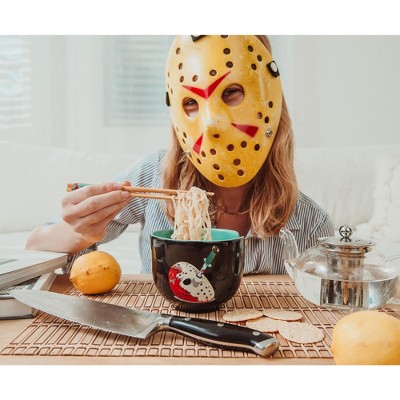 Jason Voorhees 20-Ounce Jet-Black Ramen Bowl with Chopsticks
