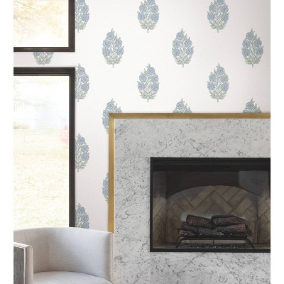 Blue Floral Self-Adhesive Repositionable Vinyl Wallpaper Roll