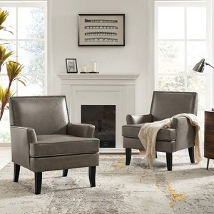Set of 2 Wooden Upholstered Accent Chair Celadon Armchair | ARTFUL LIVING DESIGN - 1 of 4