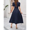 Womens High Waisted V Neck Summer Dress Puff Short Sleeve Casual A Line Flowy Maxi Dress - 4 of 4