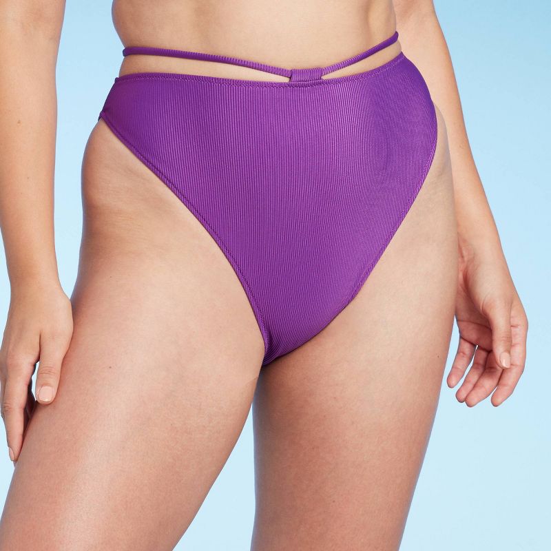 Women's Strappy Ribbed High Waist Extra High Leg Extra Cheeky Bikini Bottom - Shade & Shore™, 1 of 12