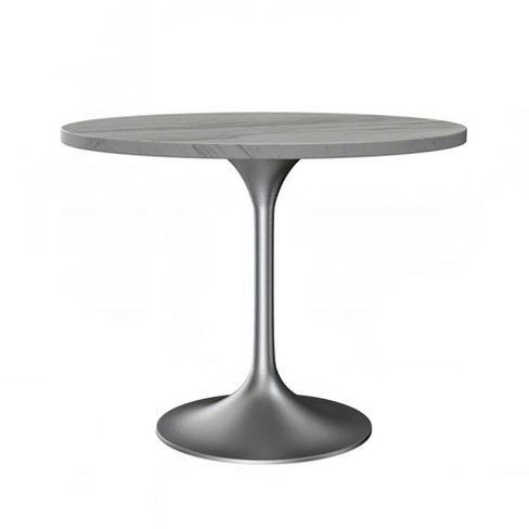 LeisureMod Dining Table with a Round White Resin Tabletop and Brushed Chrome Stainless Steel Pedestal Base Verve Collection - image 1 of 4