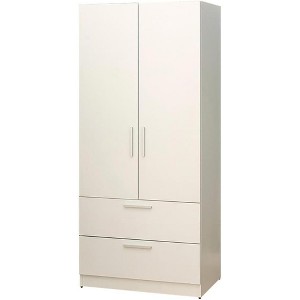 HomeStock Emma Two-Door Wood Closet with Two Drawers and Hanging Bars in White - 1 of 4